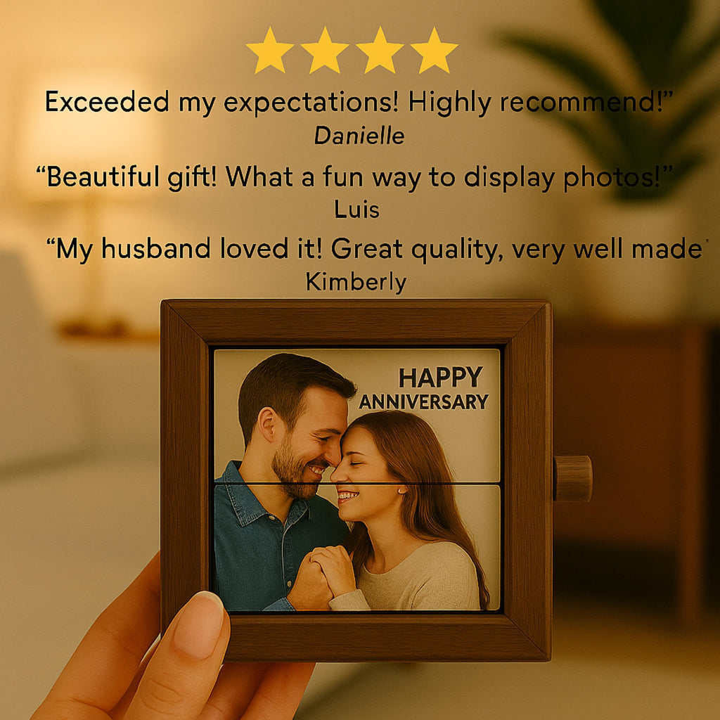 Custom 8 or 16 Photos Flipbook Box with Light, Flipbook Album Custom Wooden Animation Gift for Anniversary, Wedding, Birthday, Mom or Couple