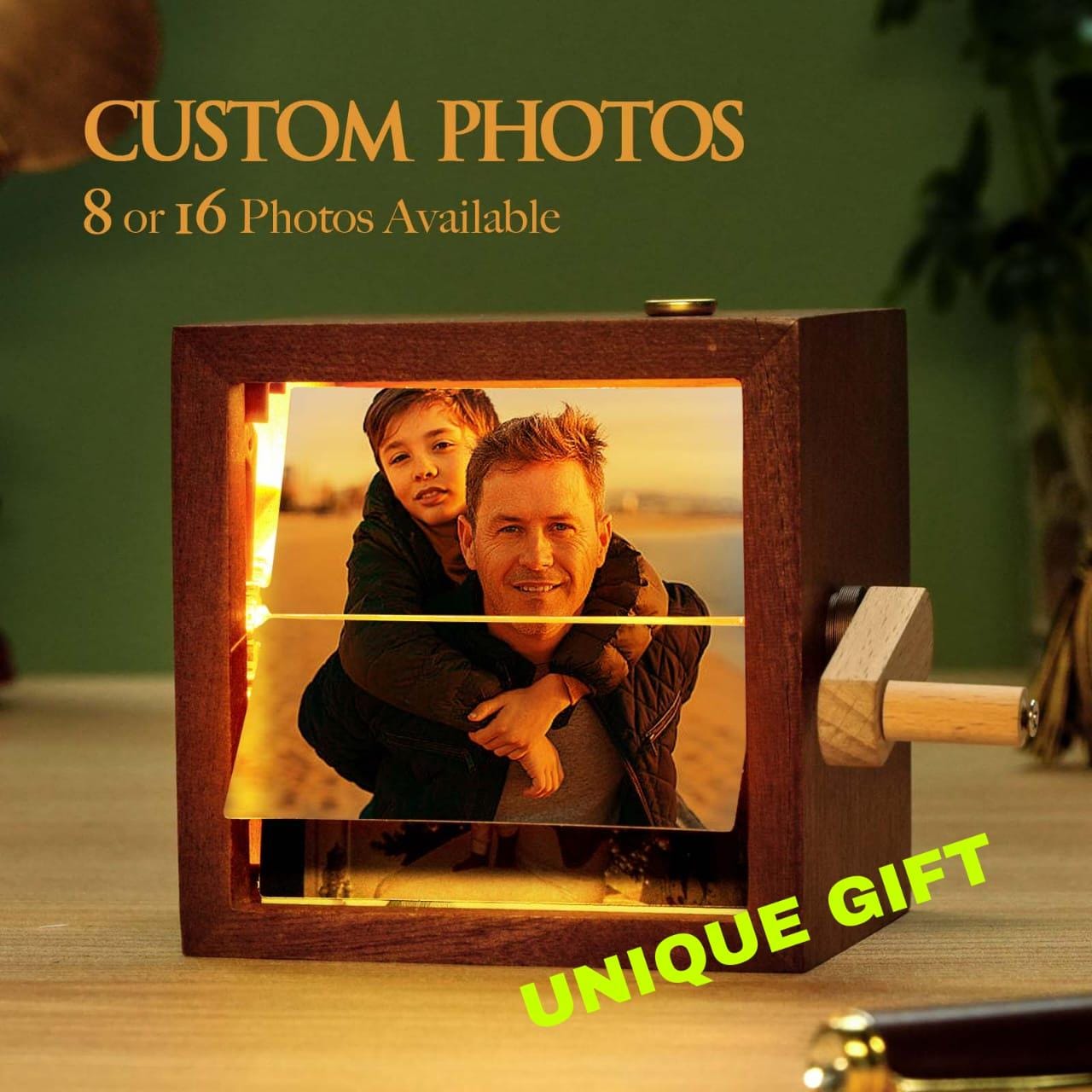 Custom Mechanical Photo Flip Book Frame – Wooden Animated Night Light – Creative Home Decor Gift, Unique Present - Hand Motion Wooden Gift