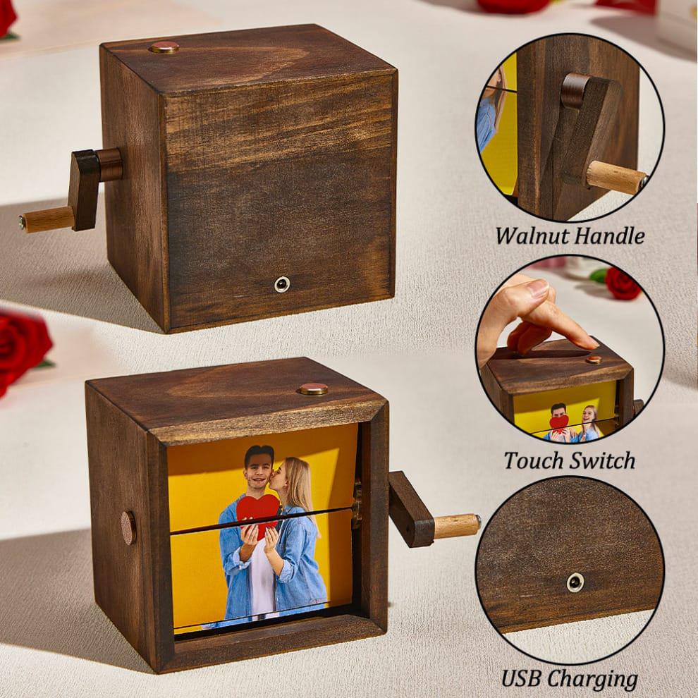 Custom Mechanical Photo Flip Book Frame – Wooden Animated Night Light – Creative Home Decor Gift, Unique Present - Hand Motion Wooden Gift