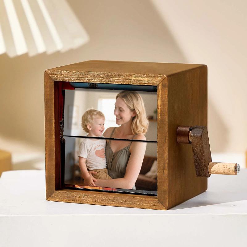 Custom Mechanical Photo Flip Book Frame – Wooden Animated Night Light – Creative Home Decor Gift, Unique Present - Hand Motion Wooden Gift