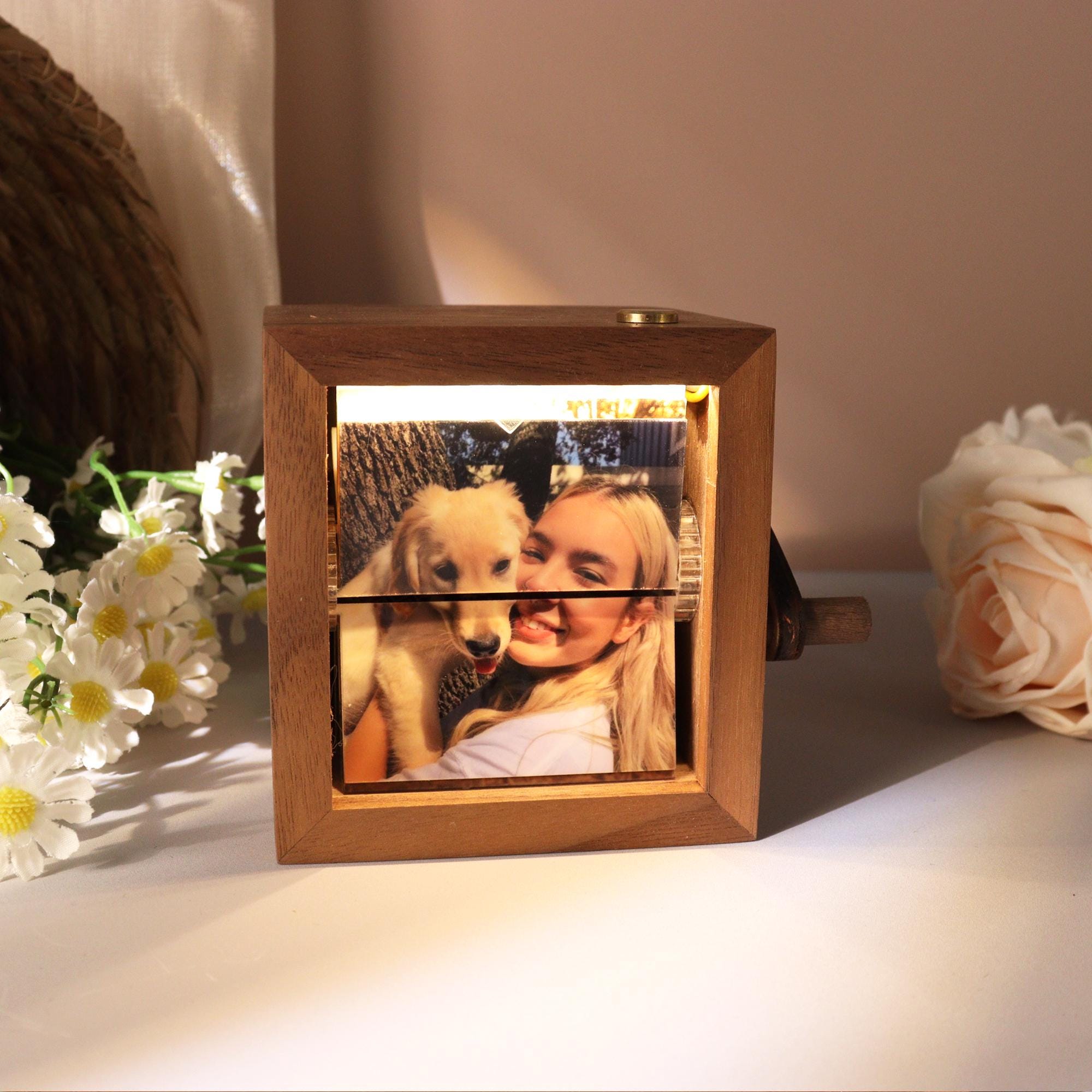 Custom Photo Flip book Animation Box, Custom Couple Flip Book Frame, Wooden Photo Book with Light, Anniversary Gift for Couple, Wedding Gift