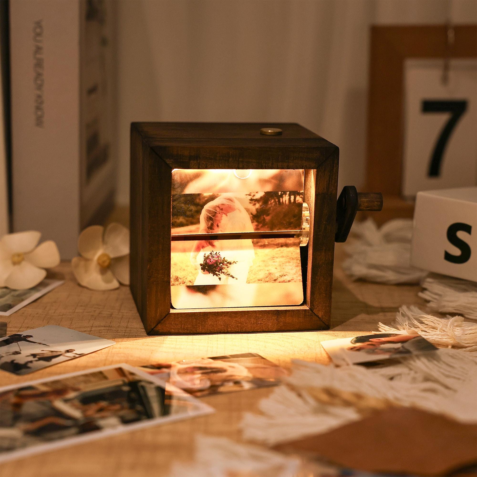Custom Flip Book Frame Animation Wood Box, Photo Book with Light Birthday Anniversary Wedding Gift, Unique Gift for Couple, Photo Album Gift