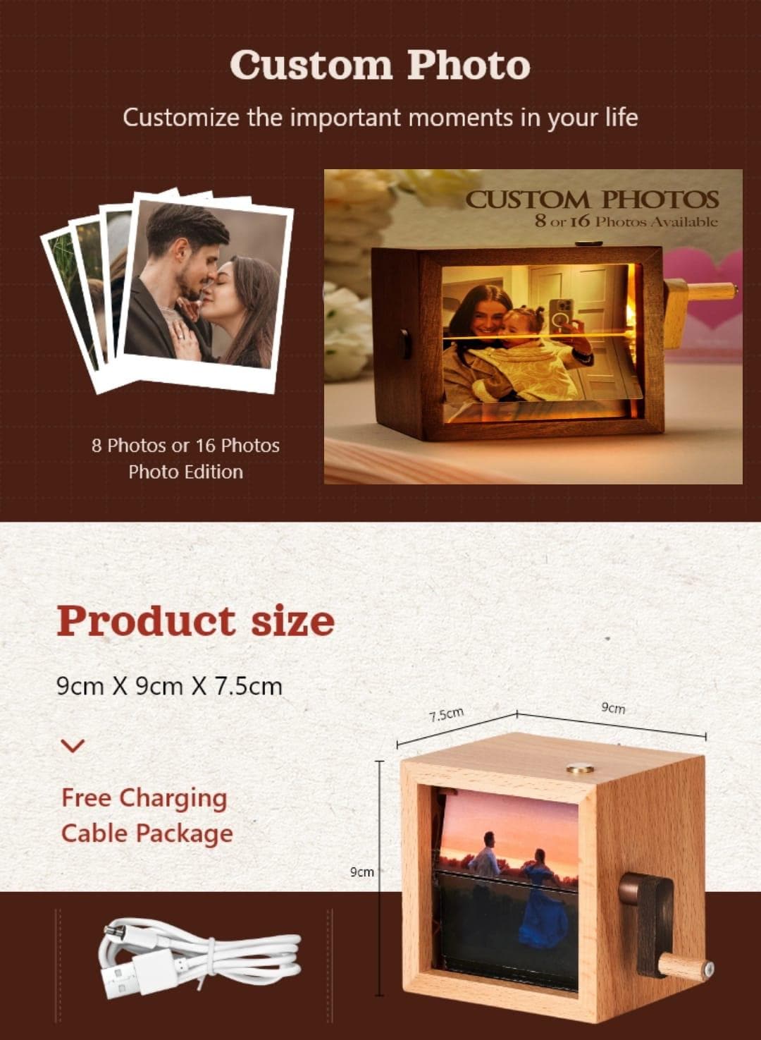 Custom Mechanical Photo Flip Book Frame – Wooden Animated Night Light – Creative Home Decor Gift, Unique Present - Hand Motion Wooden Gift
