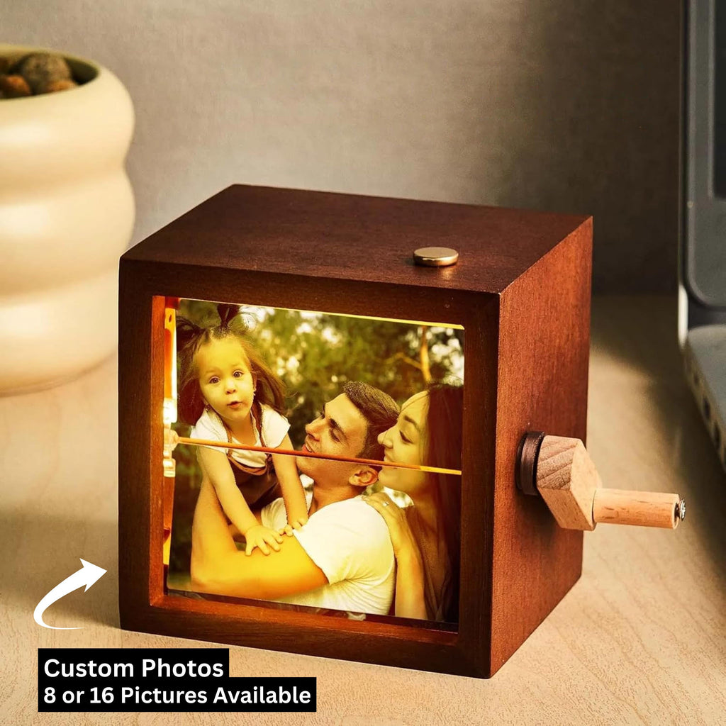Custom 8 or 16 Photos Flipbook Box with Light, Flipbook Album Custom Wooden Animation Gift for Anniversary, Wedding, Birthday, Mom or Couple