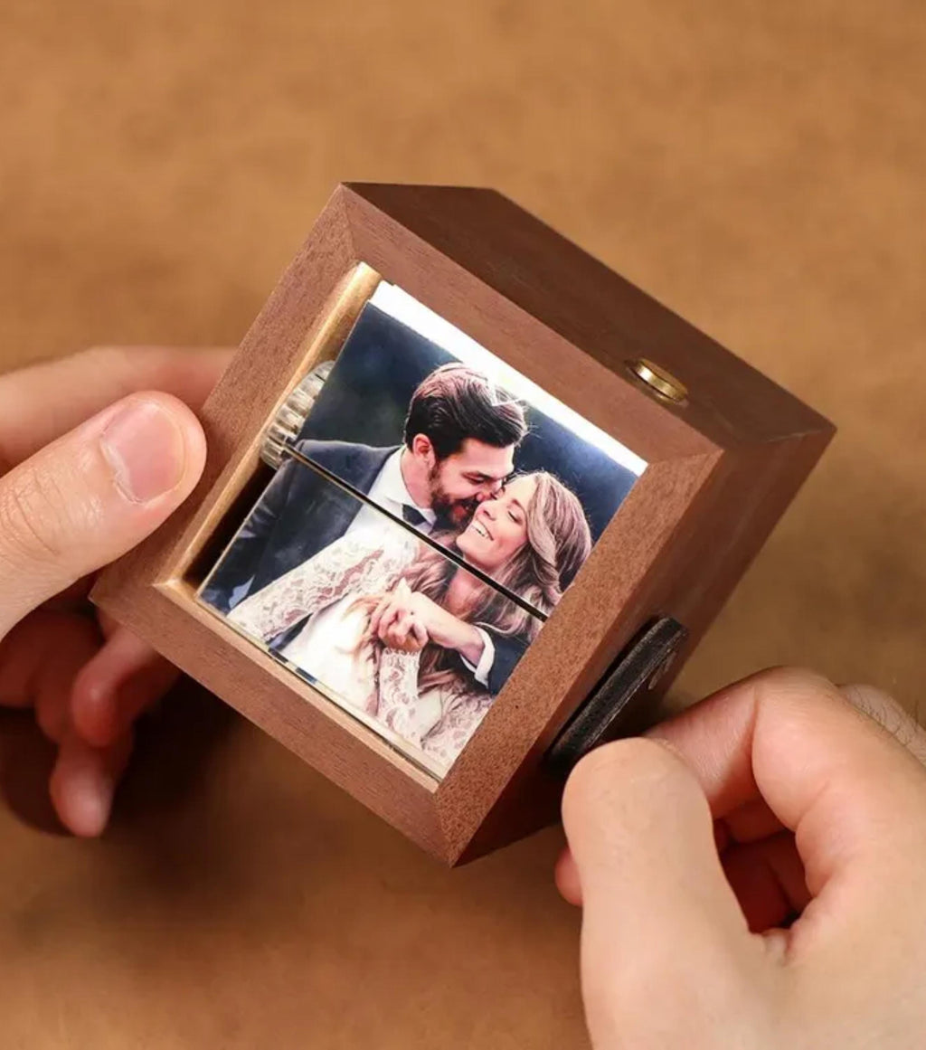 Custom 8 or 16 Photos Flipbook Box with Light, Flipbook Album Custom Wooden Animation Gift for Anniversary, Wedding, Birthday, Mom or Couple