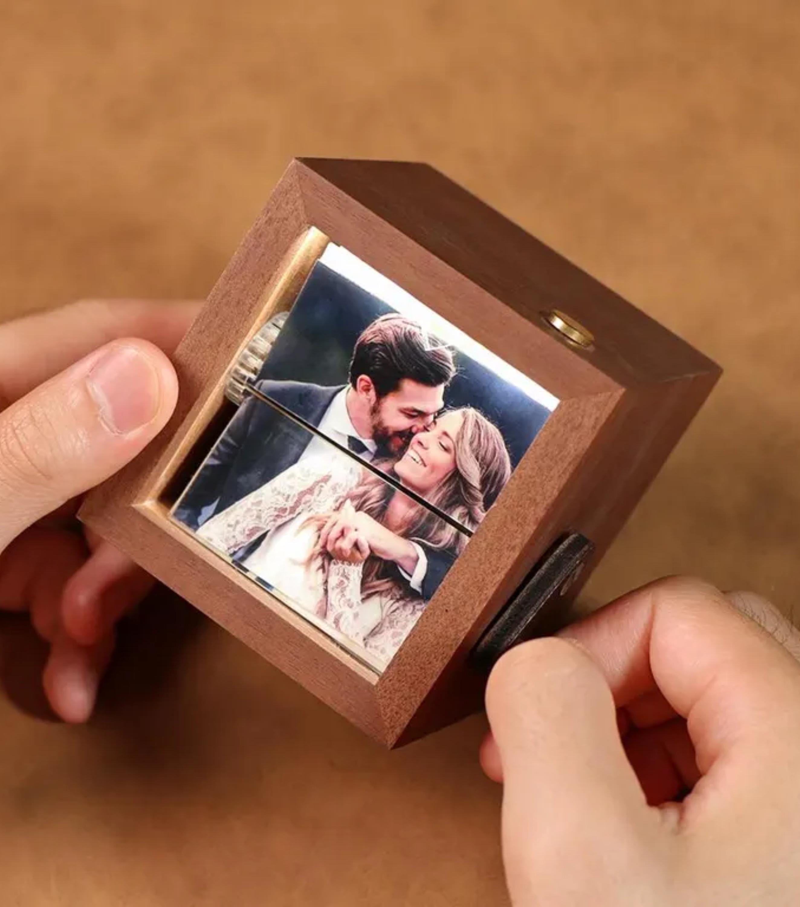 Custom 8 or 16 Photos Flipbook Box with Light, Flipbook Album Custom Wooden Animation Gift for Anniversary, Wedding, Birthday, Mom or Couple