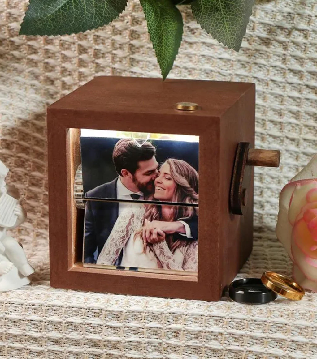 Custom 8 or 16 Photos Flipbook Box with Light, Flipbook Album Custom Wooden Animation Gift for Anniversary, Wedding, Birthday, Mom or Couple