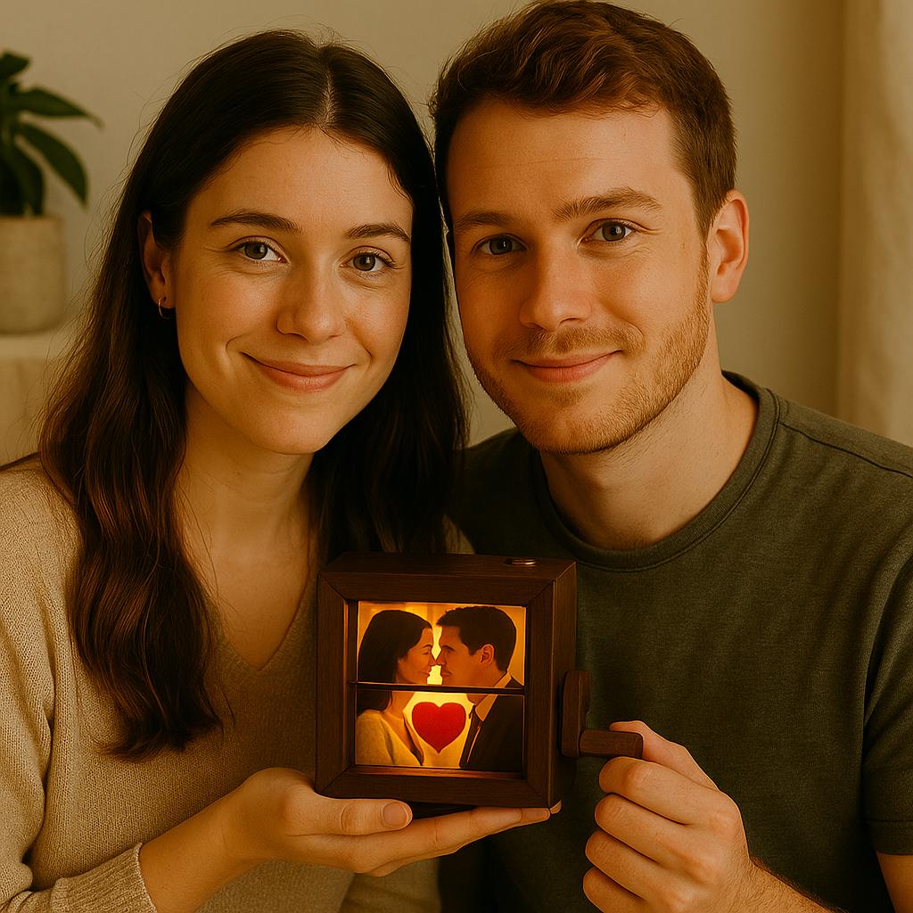 Custom Flip Book Frame – Hand Motion Photo Album with Night Light | Sentimental Walnut Gift for Couples, Memorial, Wedding, or Home Decor