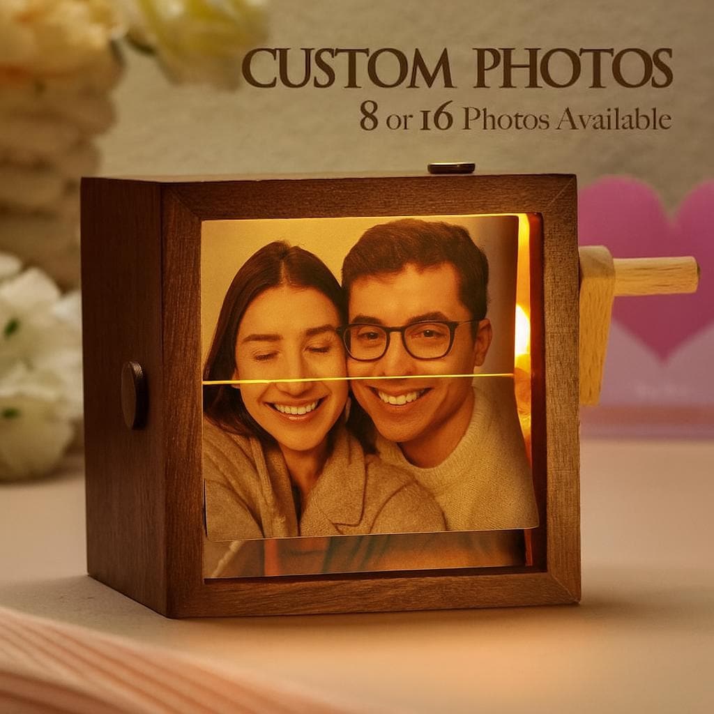 Custom Flip Book Frame – Hand Motion Photo Album with Night Light | Sentimental Walnut Gift for Couples, Memorial, Wedding, or Home Decor