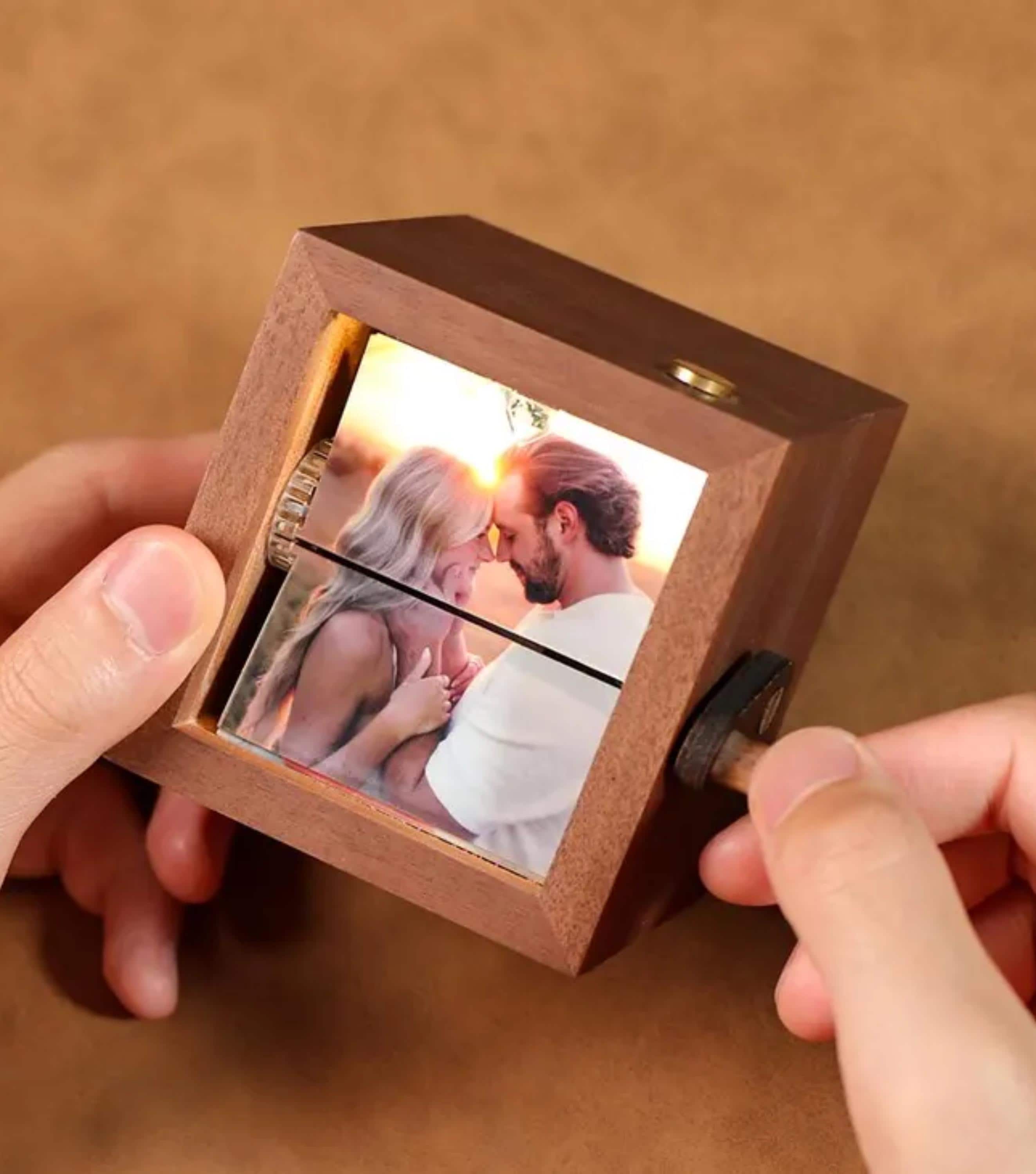 Custom 8 or 16 Photos Flipbook Box with Light, Flipbook Album Custom Wooden Animation Gift for Anniversary, Wedding, Birthday, Mom or Couple