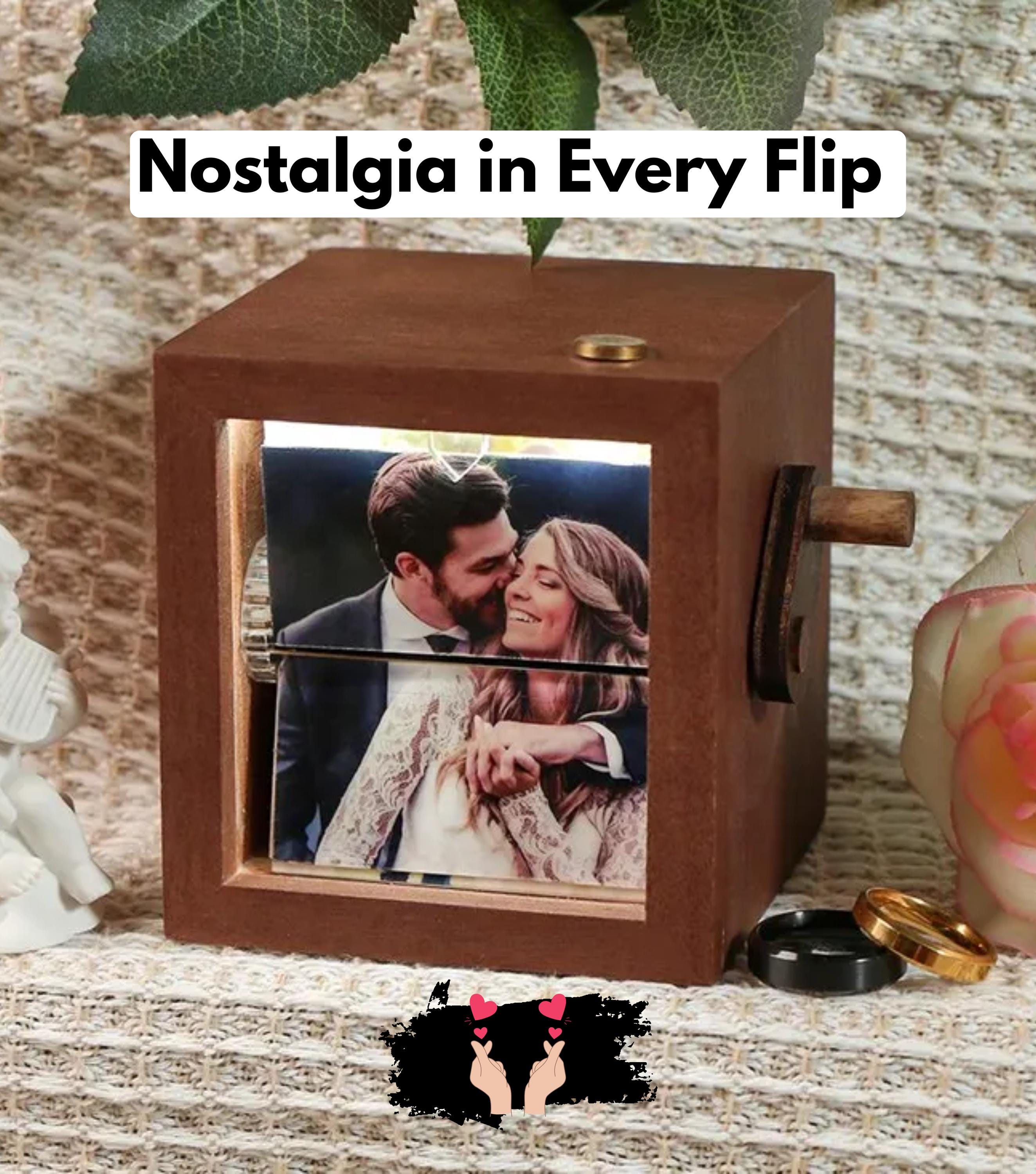 Custom 8 or 16 Photos Flipbook Box with Light, Flipbook Album Custom Wooden Animation Gift for Anniversary, Wedding, Birthday, Mom or Couple