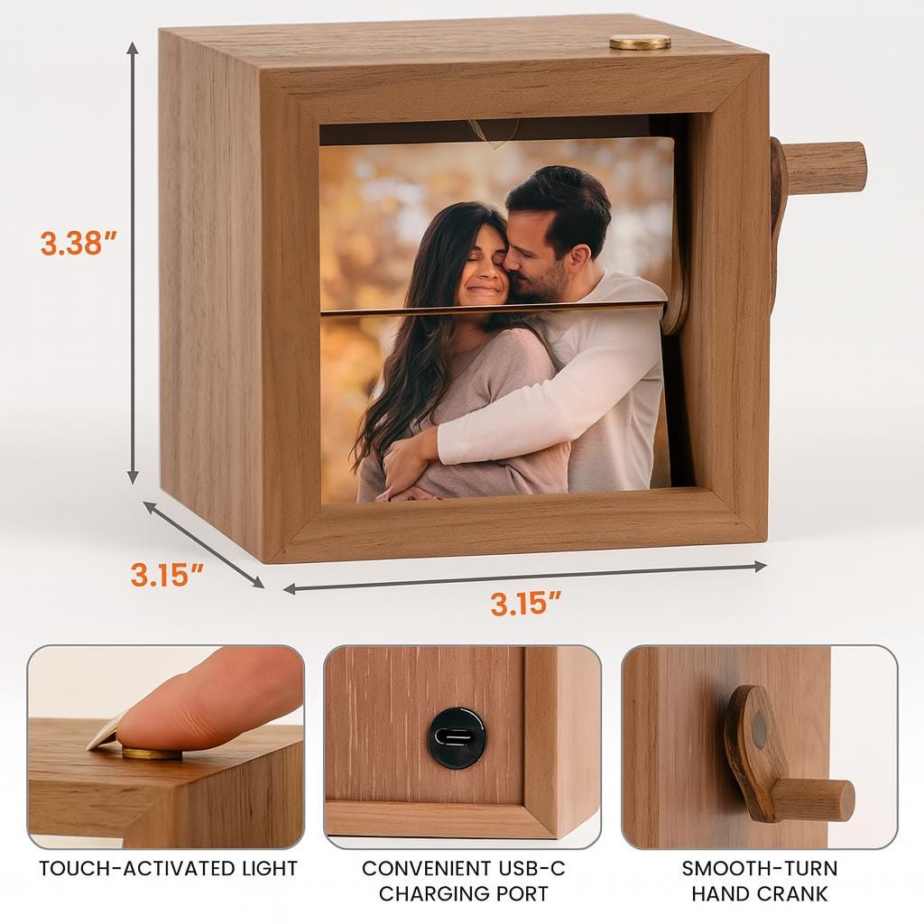 Custom Flip Book Frame – Hand Motion Photo Album with Night Light | Sentimental Walnut Gift for Couples, Memorial, Wedding, or Home Decor