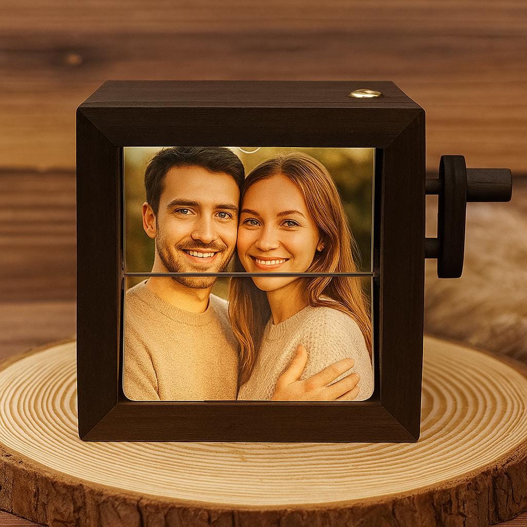 Custom Flip Book Frame – Hand Motion Photo Album with Night Light | Sentimental Walnut Gift for Couples, Memorial, Wedding, or Home Decor