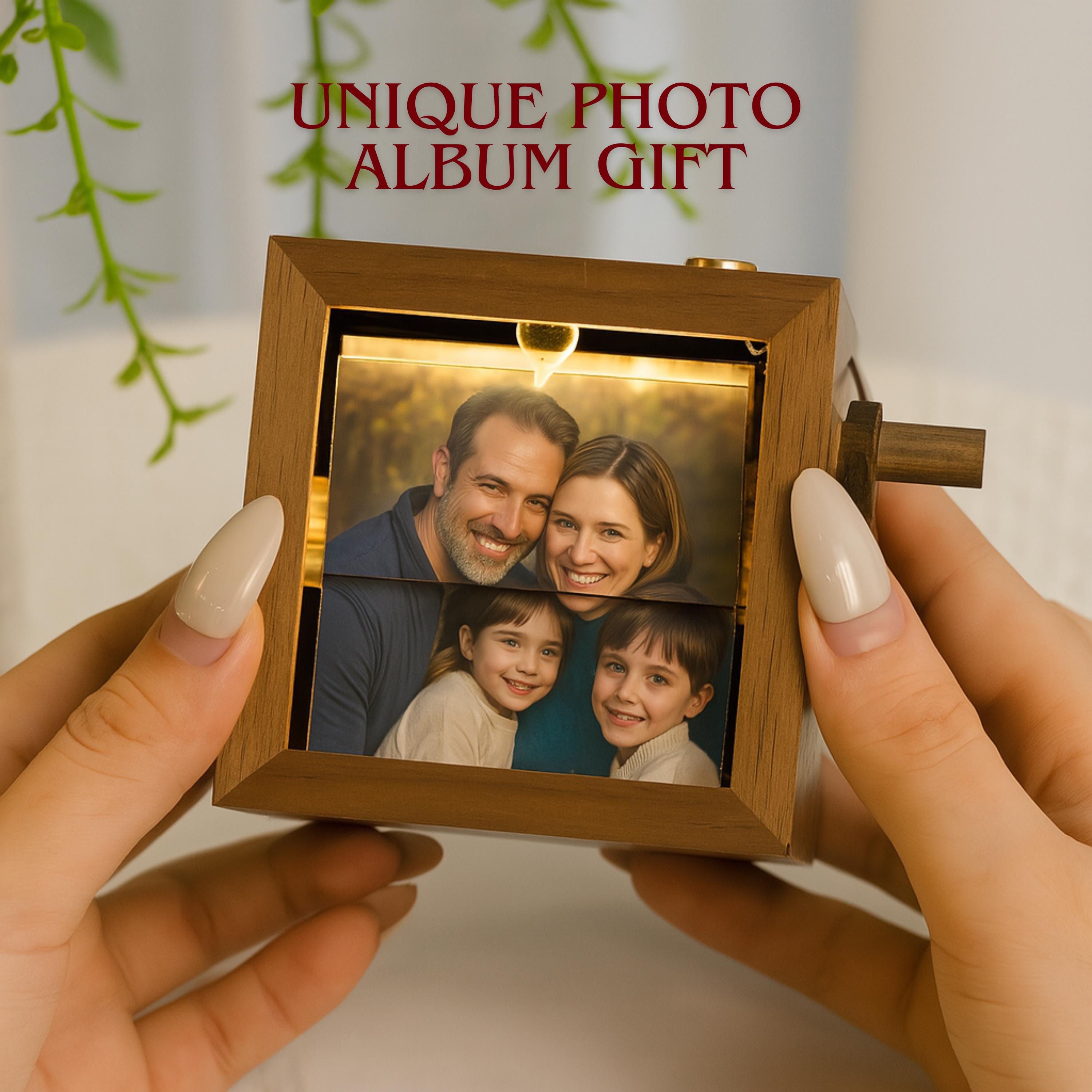 Custom Flip Book Frame – Hand Motion Photo Album with Night Light | Sentimental Walnut Gift for Couples, Memorial, Wedding, or Home Decor